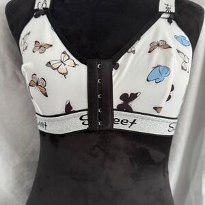 Women's Sweet Butterfly Print Front Hook Bralette‎ Bra White Sparkle Medium Y2K